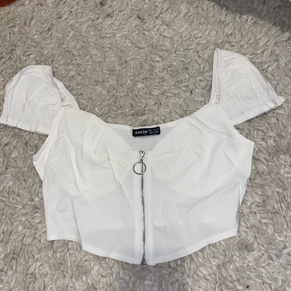 White Zipper Front Crop Top